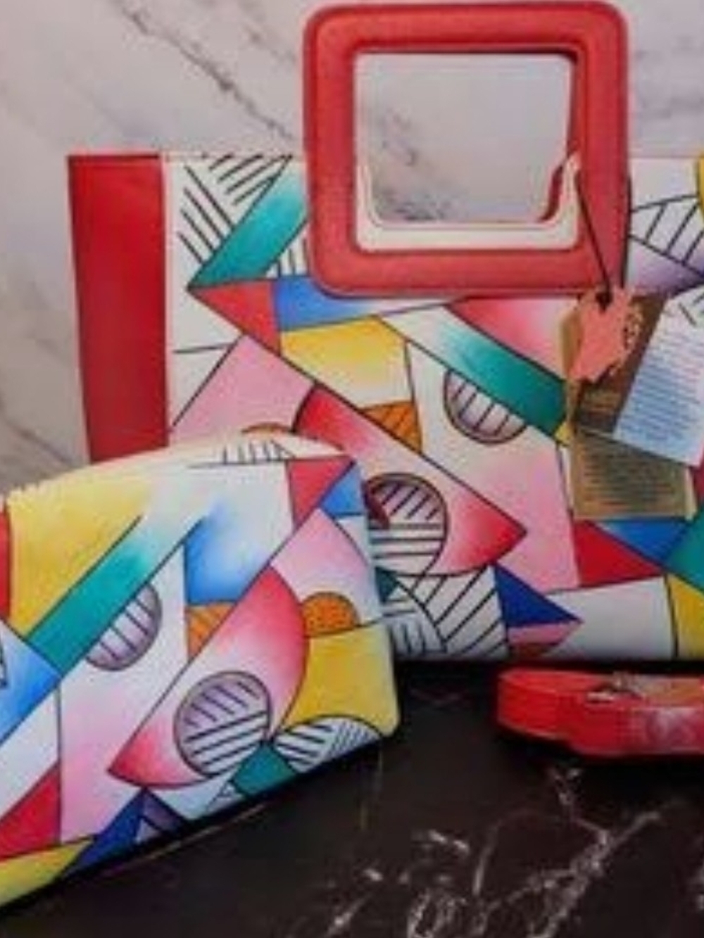 Colorful Geometric Print Leather Tote Bag for Women - Bright Multicolor